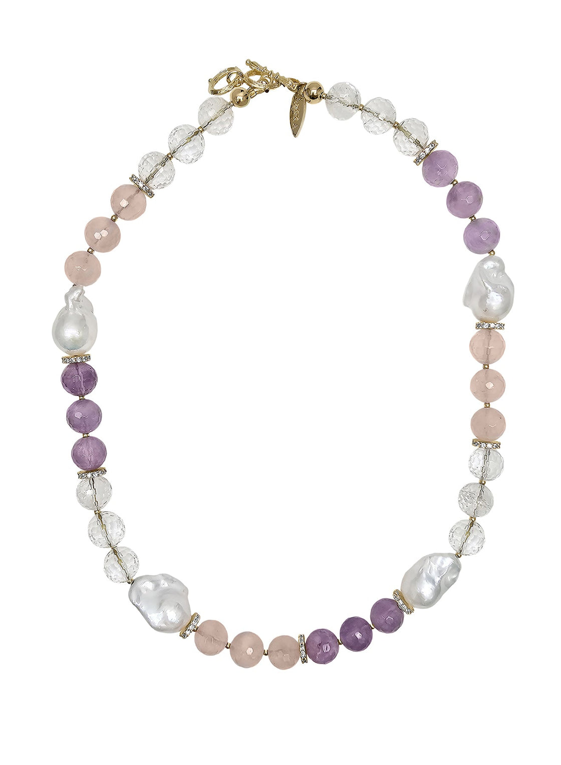 Rose Quartz And Amethyst With Baroque Pearls Necklace PN013-0