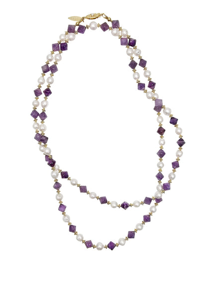 Freshwater Pearls With Amethyst Long Necklace PN015-0