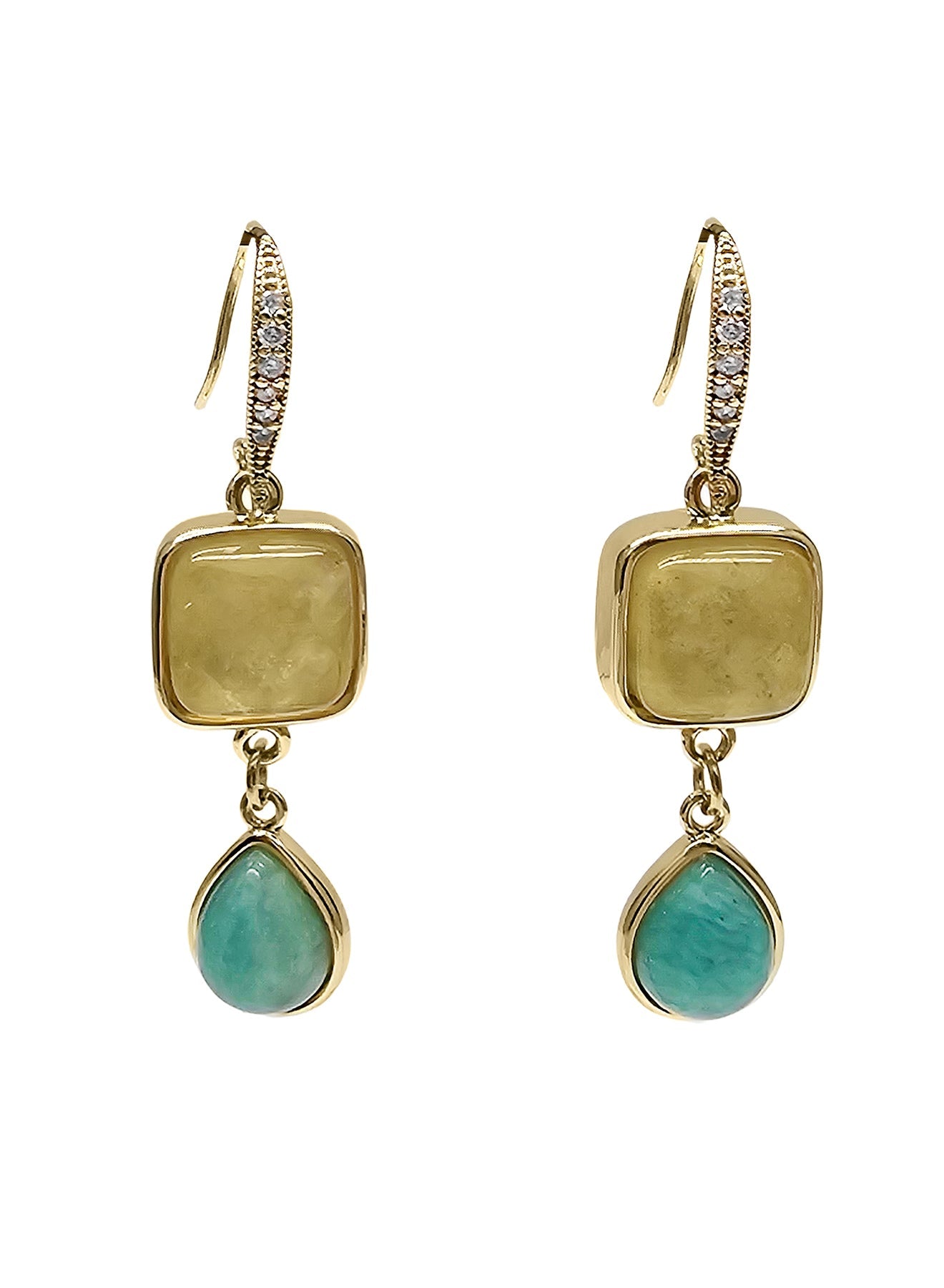 Citrine With Green Amazonite Dangle Earrings PE047-0