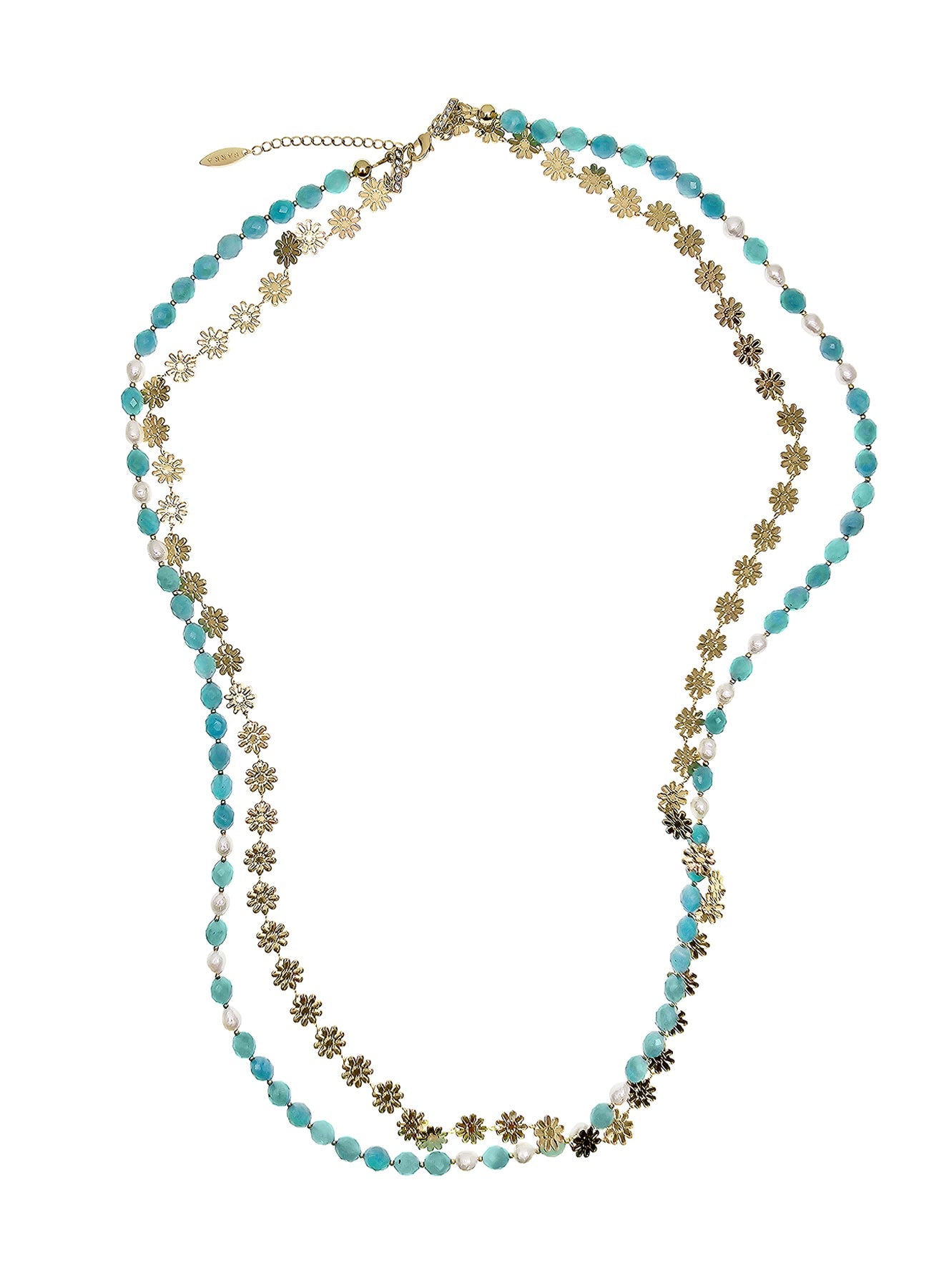 Amazonite With Flower Chain Double Layers Necklace PN016-0