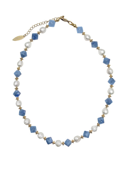 Freshwater Pearls With Blue Jade Choker Necklace PN029-0