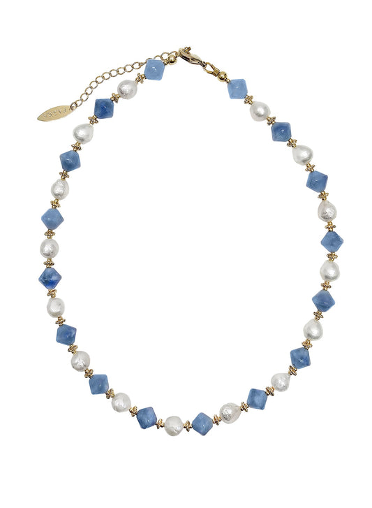 Freshwater Pearls With Blue Jade Choker Necklace PN029-0