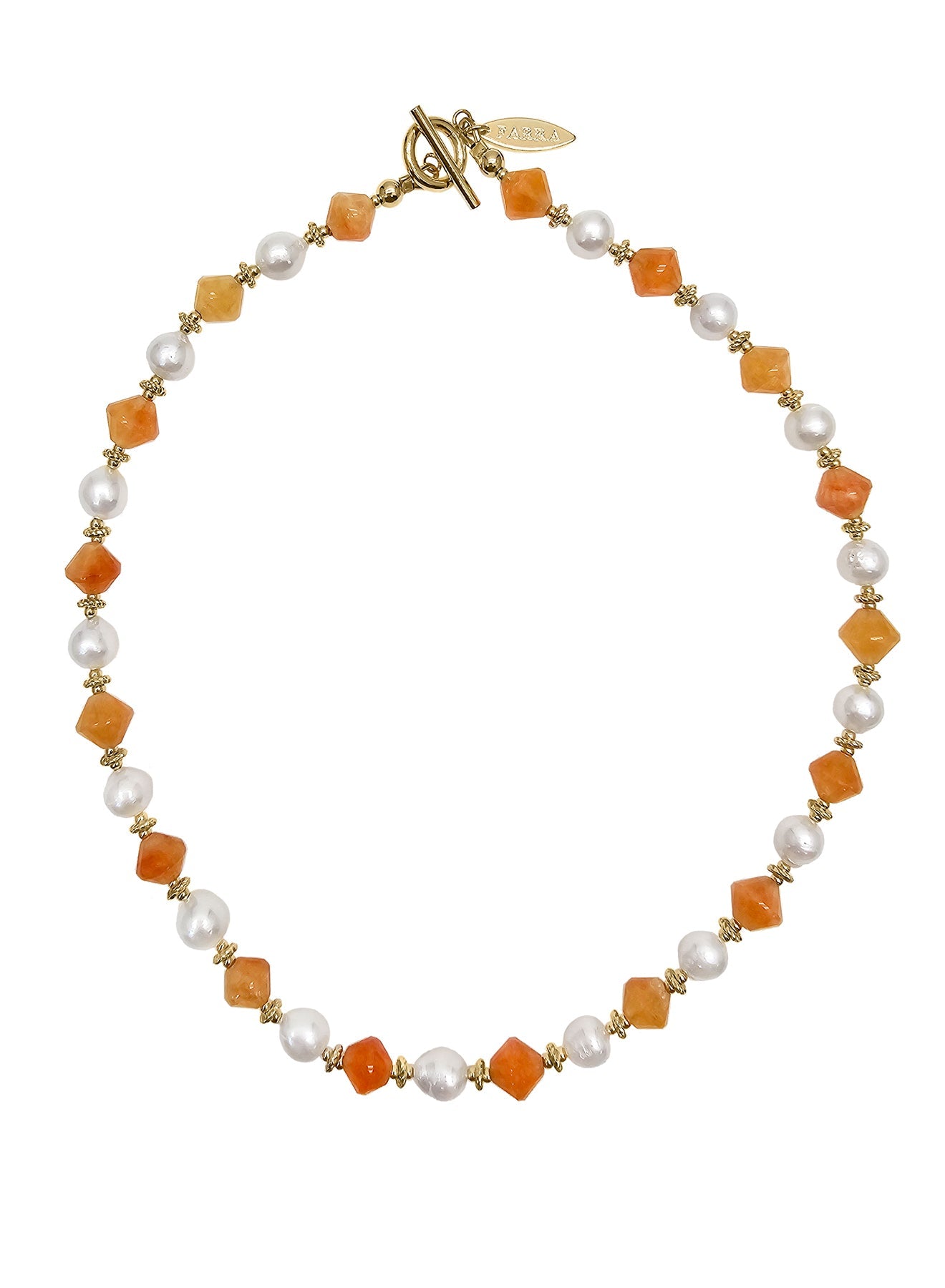 Freshwater Pearls With Orange Jade Short Necklace PN047-0