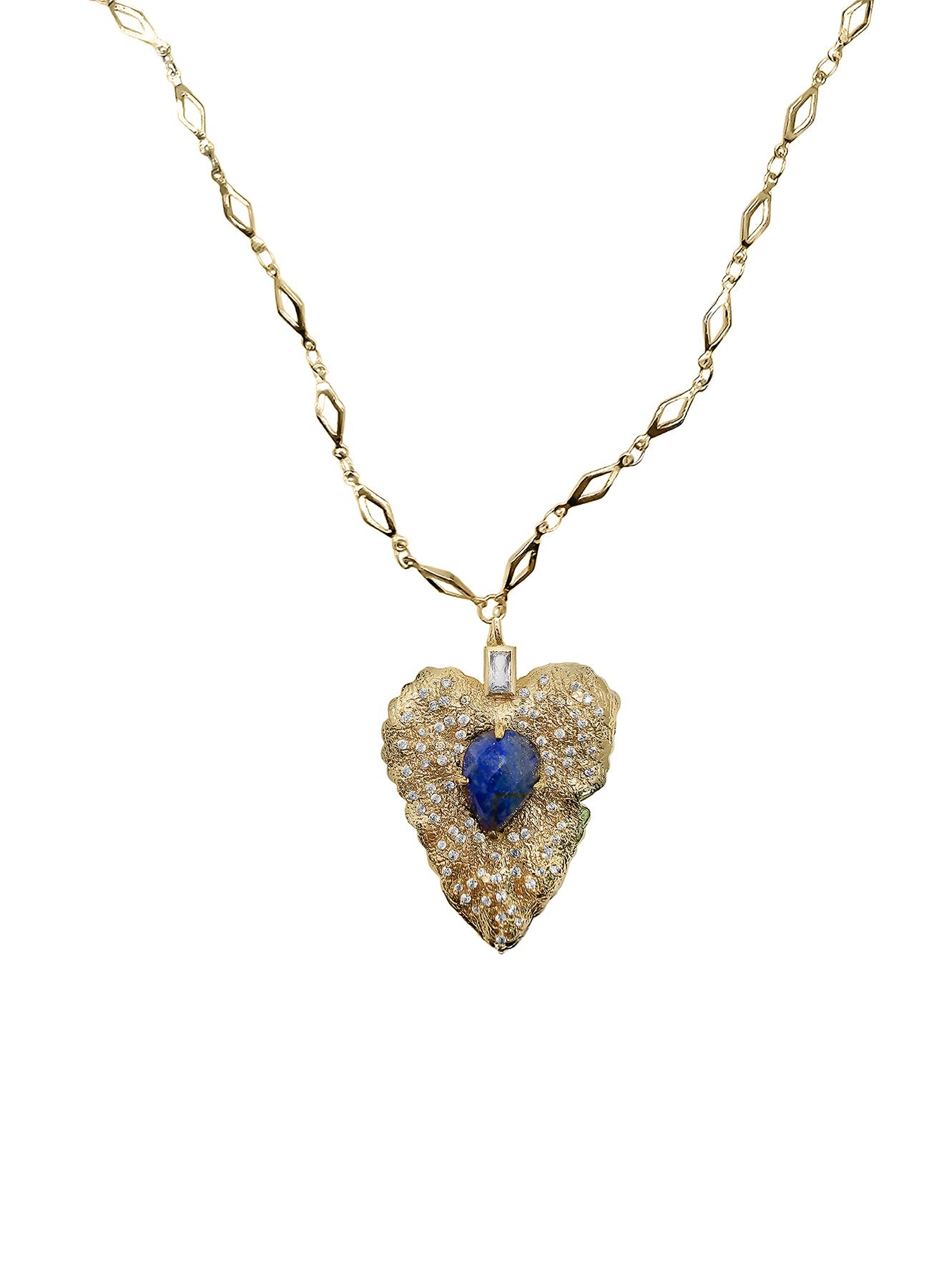 Leaf Pendant With Lapis Lazuli Stone Chain Necklace PN033-0