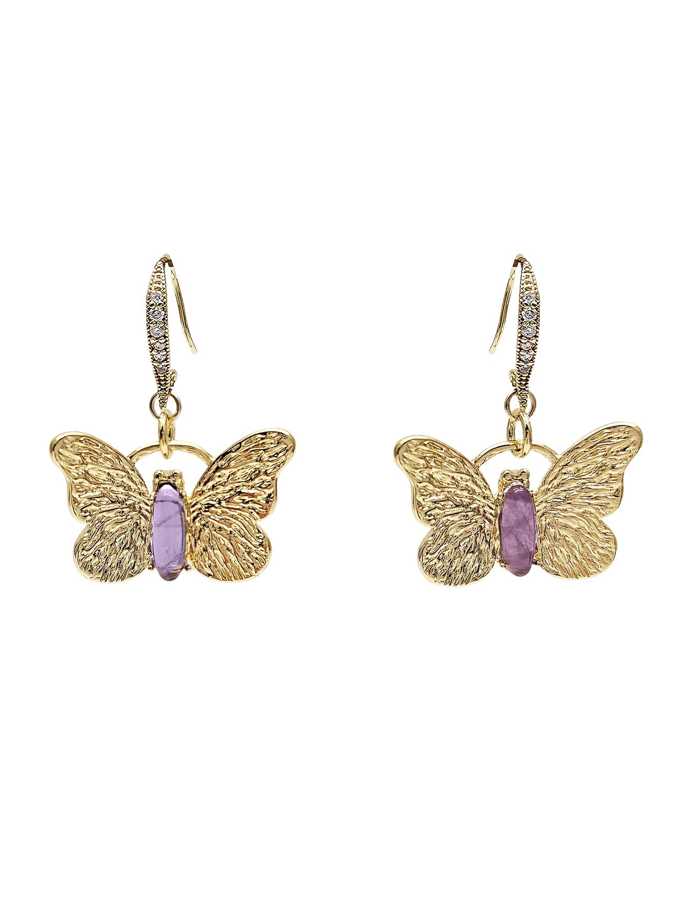 Butterfly With Amethyst Stone Dangle Earrings PE013-1