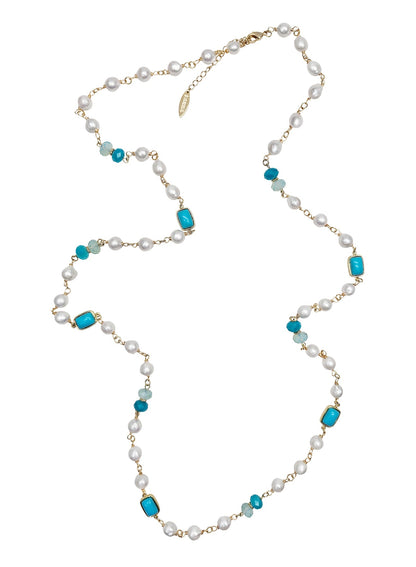 Freshwater Pearls With Turquoise Long Necklace PN018-0