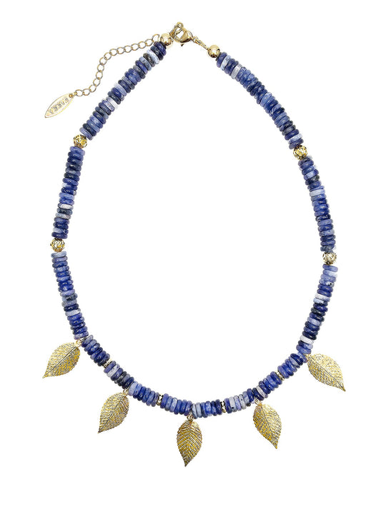 Bohemian Style Sodalite With Leaves Charms Statement Necklace PN030-0