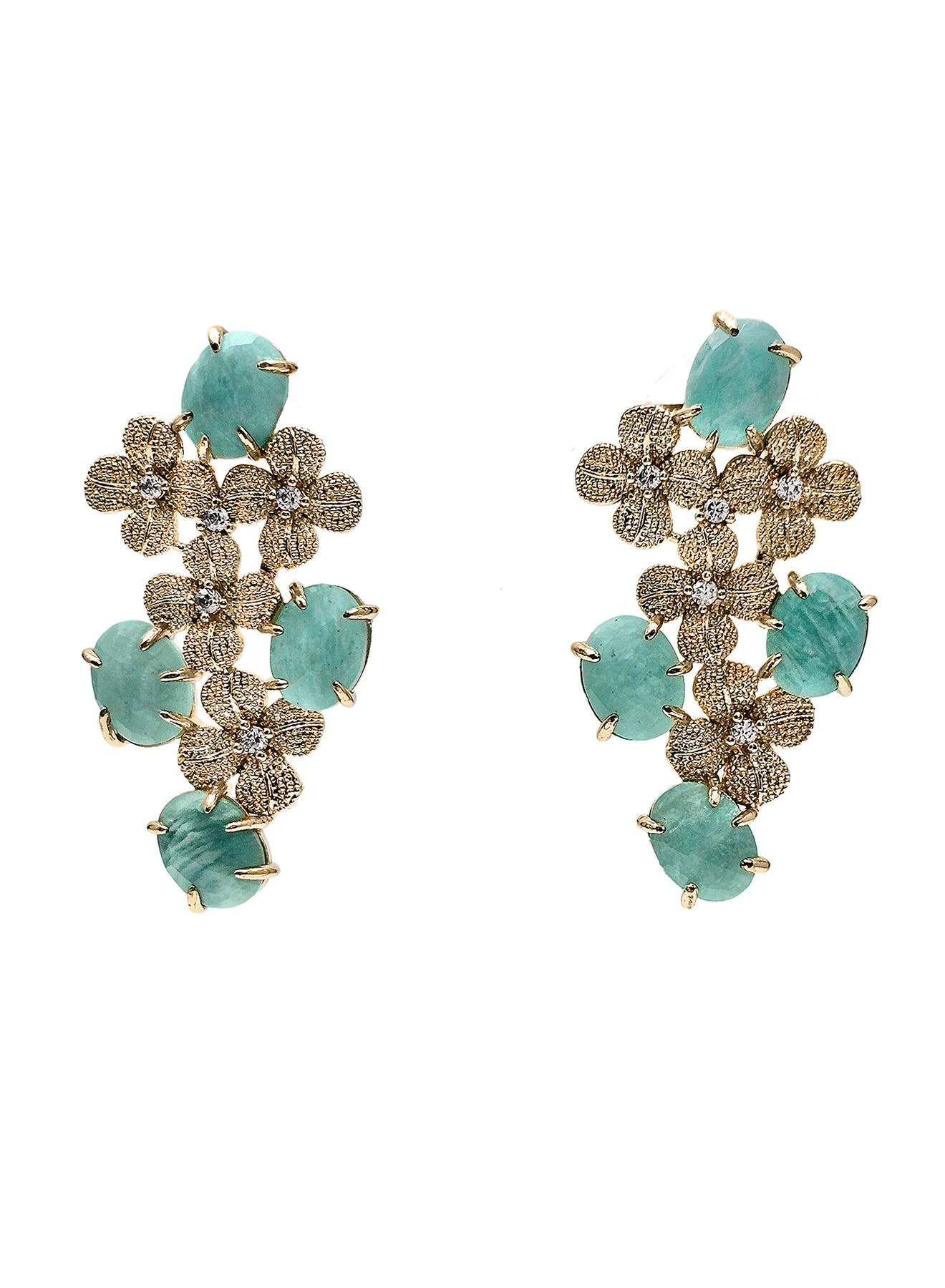 Amazonite Flower Setting Statement Earrings PE014-0