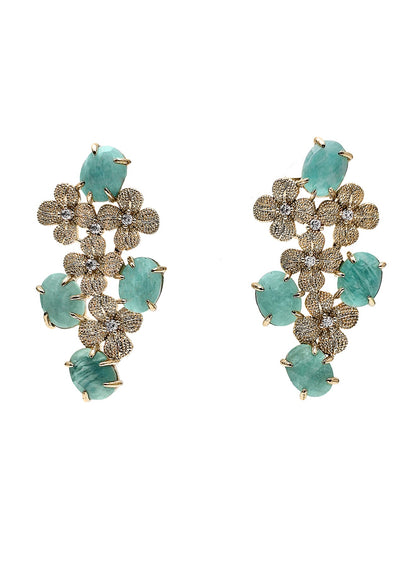 Amazonite Flower Setting Statement Earrings PE014-0