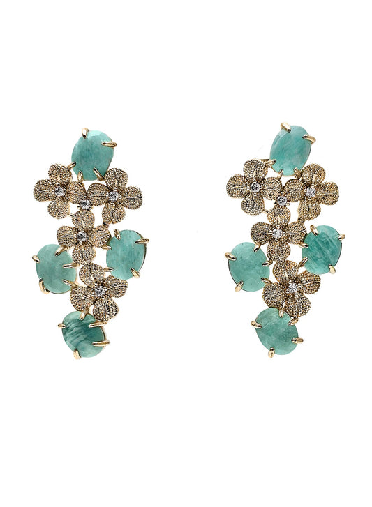 Amazonite Flower Setting Statement Earrings PE014-0