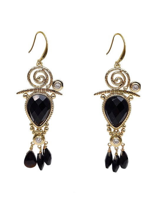 Black Agate Chandelier Earrings PE002-0