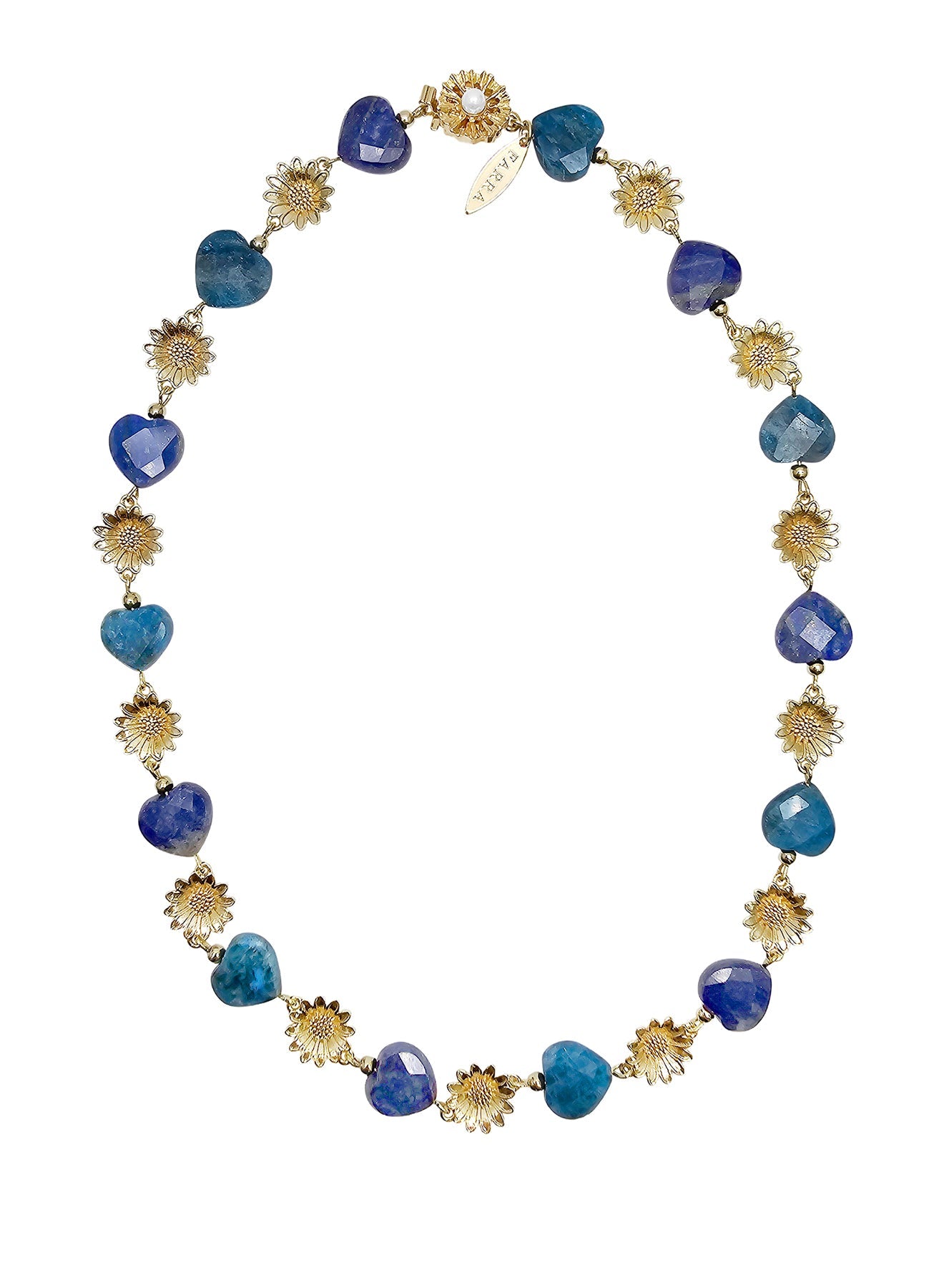 Heart Blue Gemstone With Flower Charms Statement Necklace PN034-0