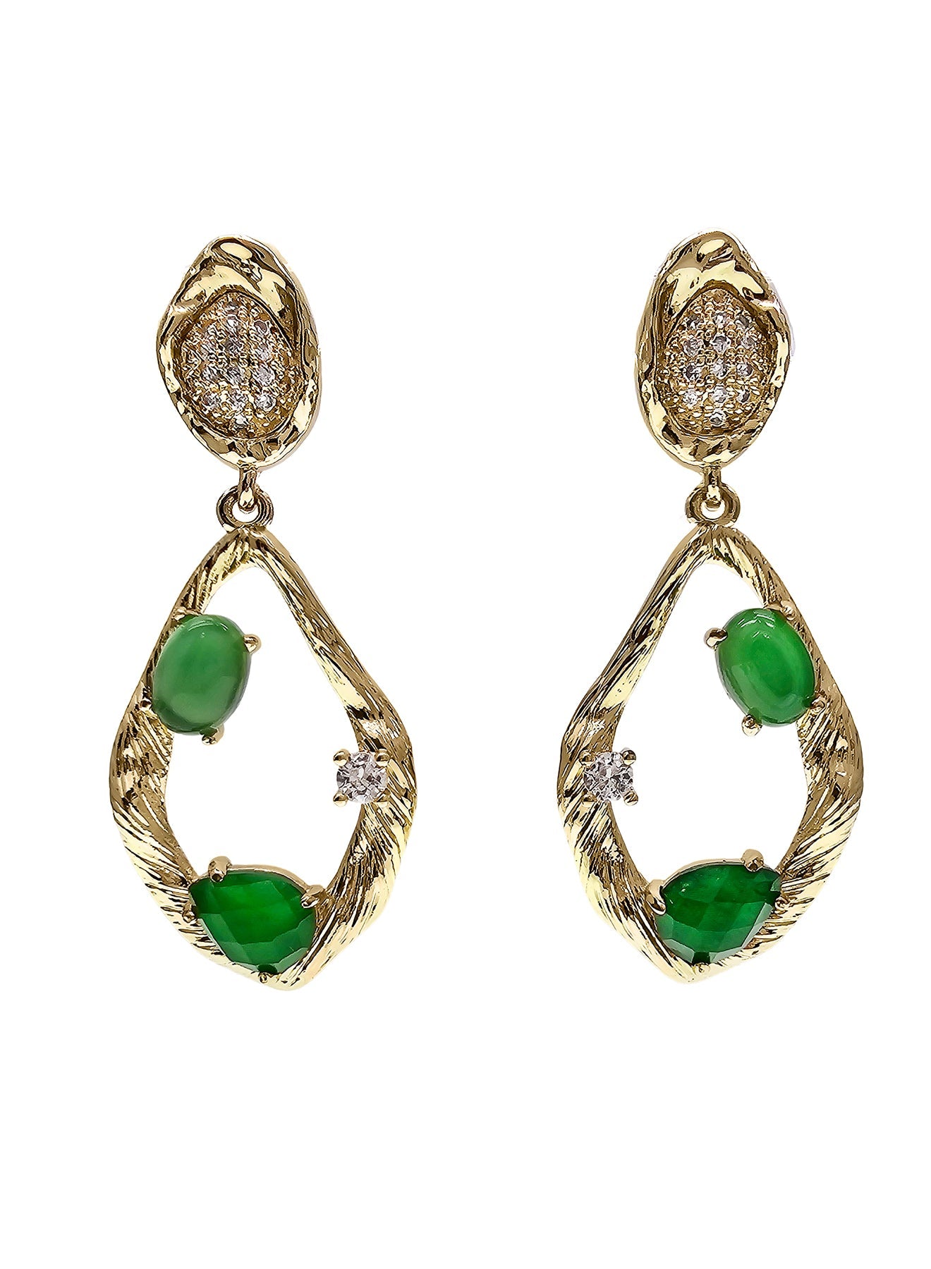 Green Agate Frame Dangle Statement Earrings PE045-1