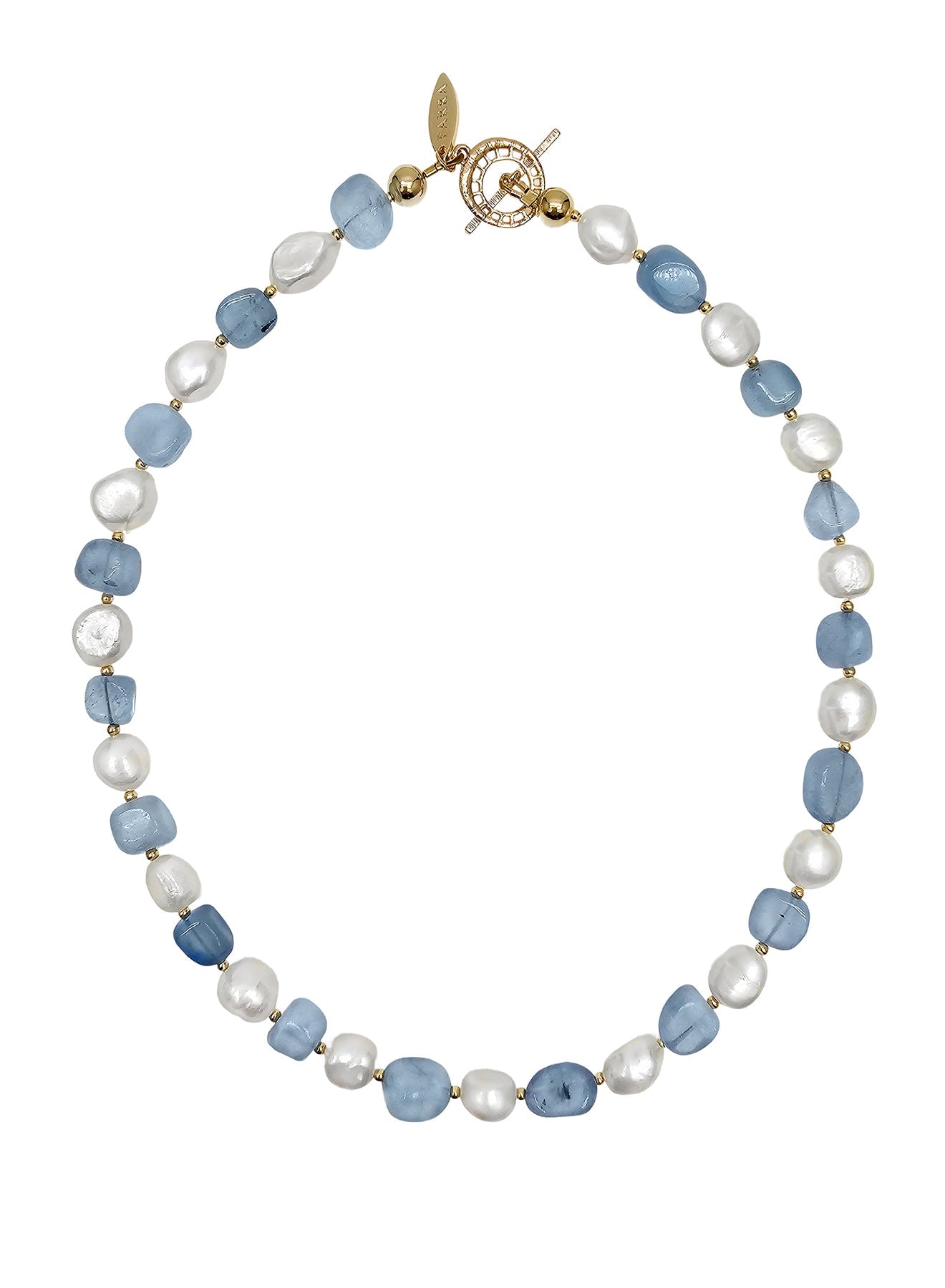 Irregular Freshwater Pearls With Aquamarine Short Necklace(PN024)-0