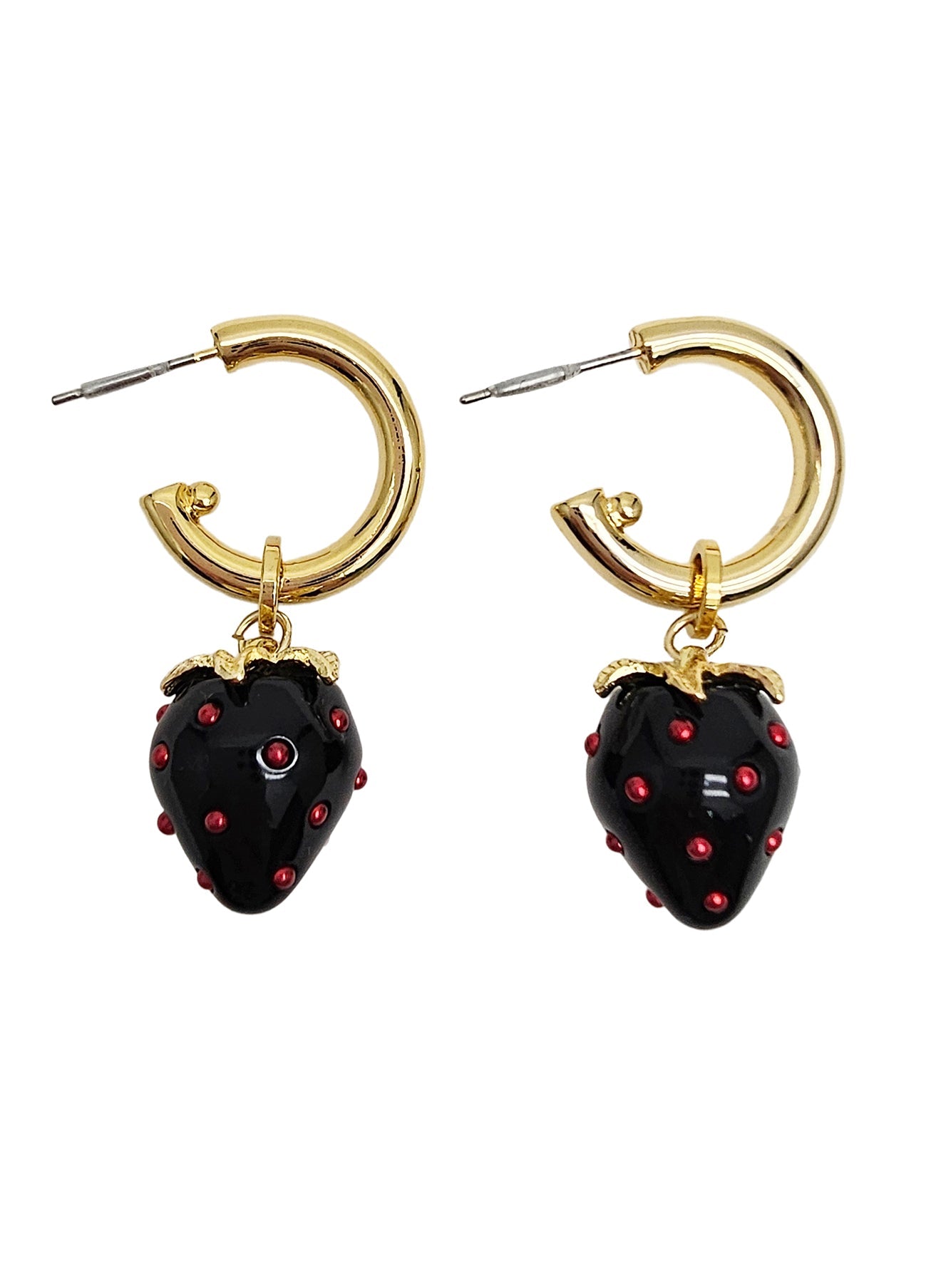 Black Strawberry Dangle Hoop Earrings PE005-1