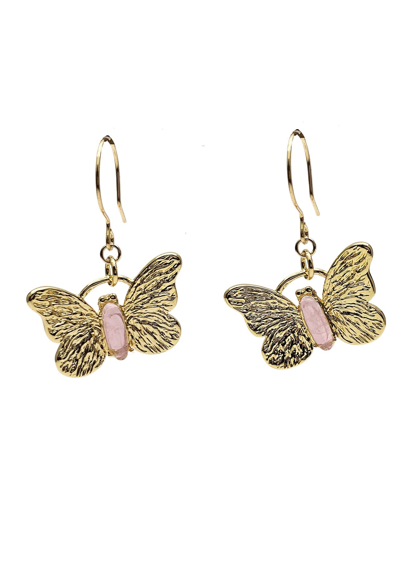 Gold Butterfly with Rose Quartz Stone Earrings PE027-0