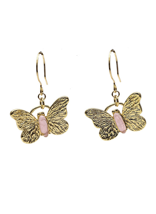 Gold Butterfly with Rose Quartz Stone Earrings PE027-0
