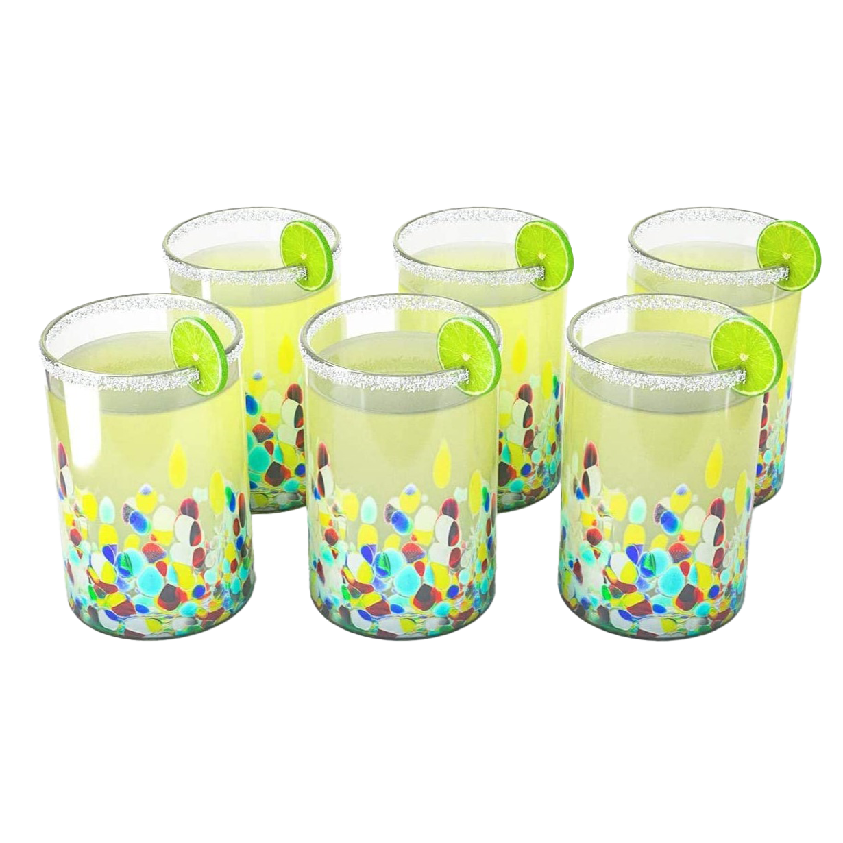 Hand Blown Mexican Drinking Glasses – Set of 6 Confetti Rock Design Glasses by The Wine Savant (Climbing Confetti)-0