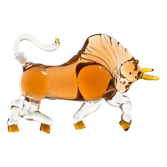 Bull The Wine Savant Charging Bull Heads Forward Animal Liquor Decanter Made For Bourbon, Whiskey, Scotch, Rum, or Tequila, Zodiac Shape Clear-0