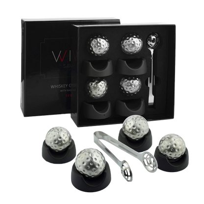 Golf Ball Shaped Stainless Steel Whiskey Stones, Whiskey Rocks, by The Wine Savant Great for Parties or for Bar Use, 4 Stones Rocks Cubes for Whiskey, Bourbon Vodka, Scotch, Metal Chillers Golf Gift-1