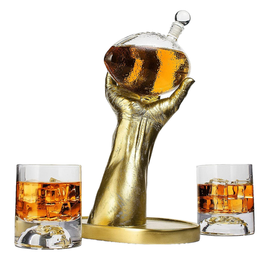 Football Decanter with 2 Football Whiskey & Wine Glasses - Perfect For Superbowl, Father's day Gift, Gift for Husband - Made for Liquor, Scotch, Whiskey and Bourbon 750ml, Rugby Gifts Clear-0