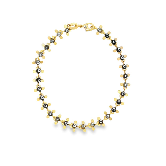 Black Evil Eye Round Fringe Chain Bracelet (I217)-0