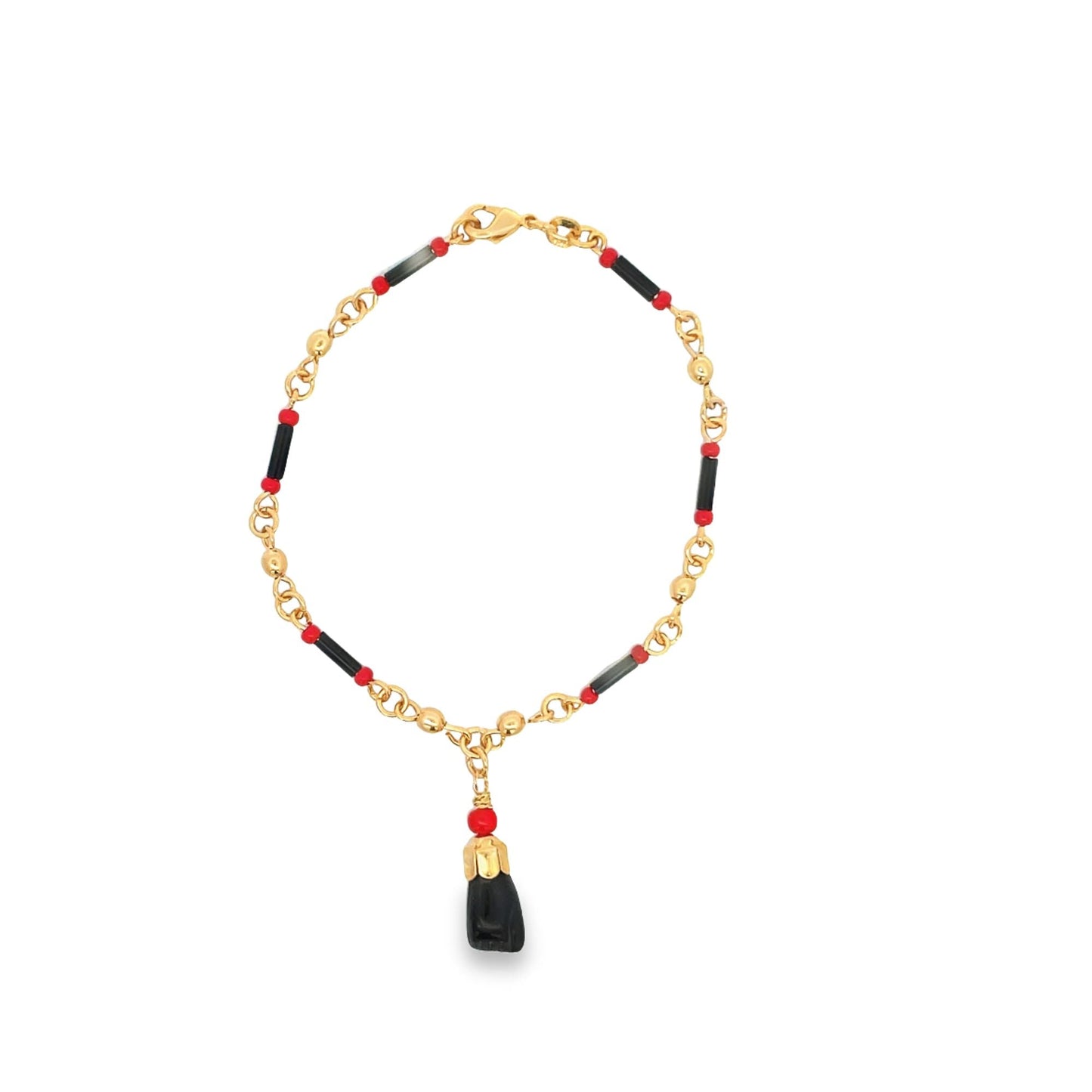 Azabache Bead Bar Bracelet With Protection Charm (I90)-0