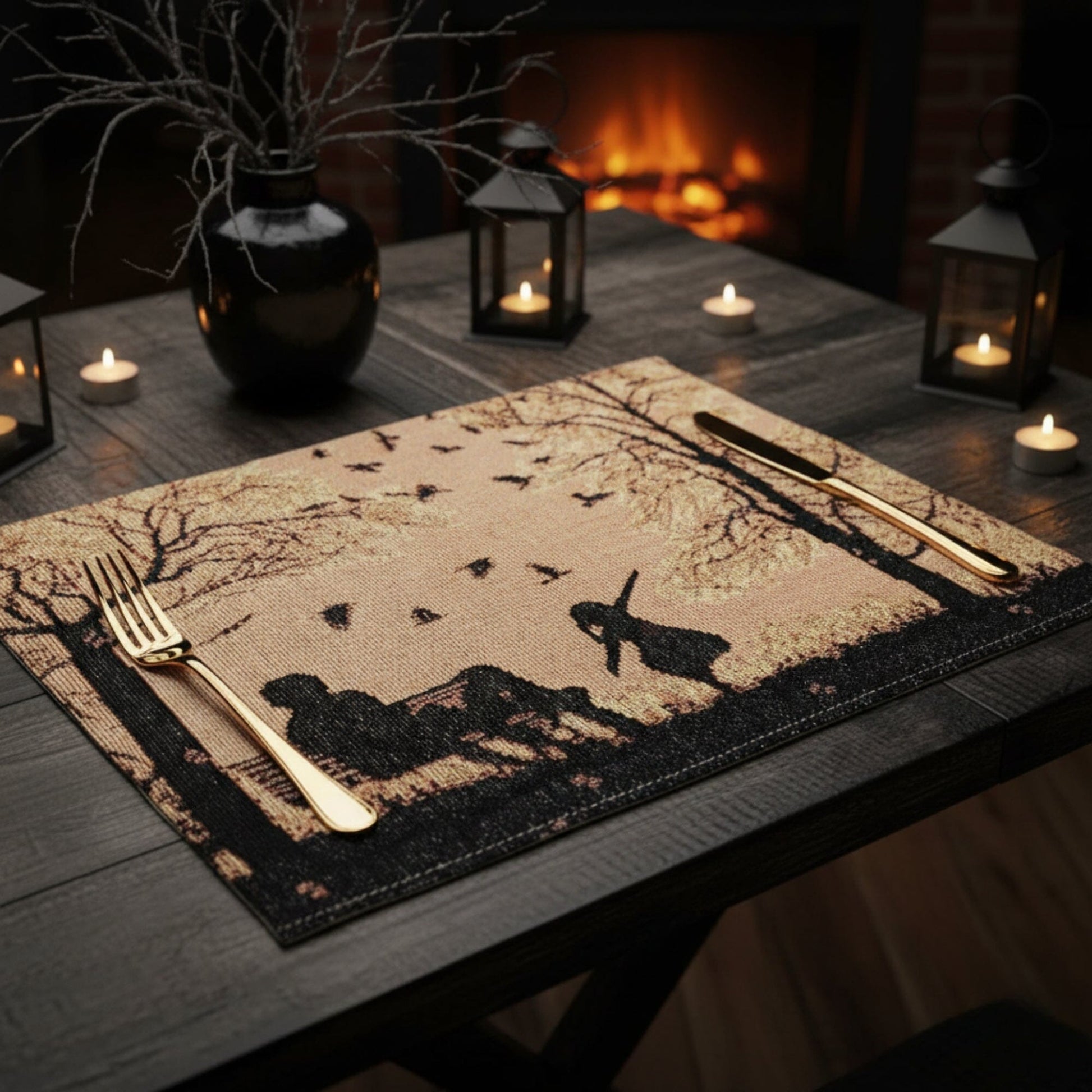 DaDalogy Bedding Set of 4 Pieces Autumn Birds Blessing Tapestry Dining Placemats 13” x 19” (Halloween)-0