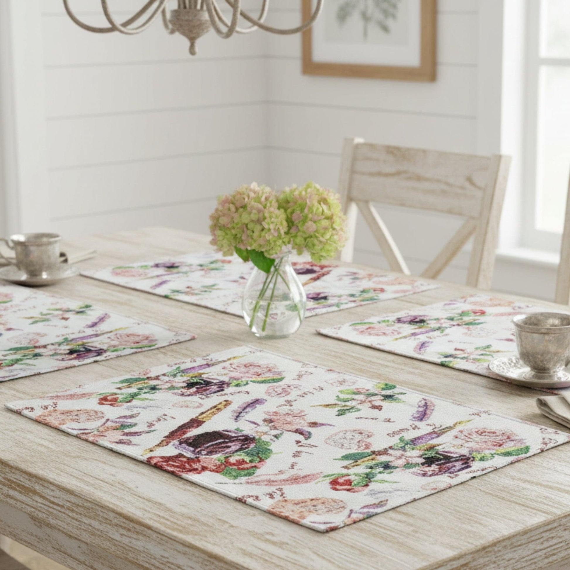 DaDa Bedding Set of 4-Pieces Sweet Love Notes Pink Floral Tapestry Dining Table Placemats 13” x 19”-1