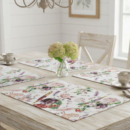 DaDa Bedding Set of 4-Pieces Sweet Love Notes Pink Floral Tapestry Dining Table Placemats 13” x 19”-1