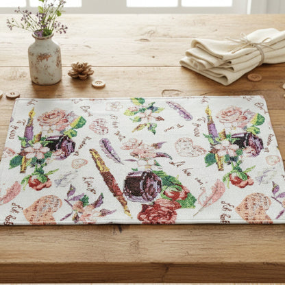 DaDa Bedding Set of 4-Pieces Sweet Love Notes Pink Floral Tapestry Dining Table Placemats 13” x 19”-0