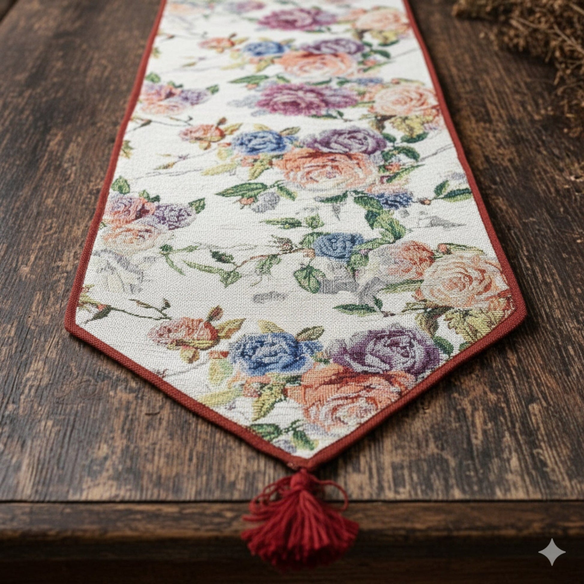 DaDa Bedding Vintage Romantic Roses Lovely Pink Floral Woven Tapestry Dining Table Runner (879)-1