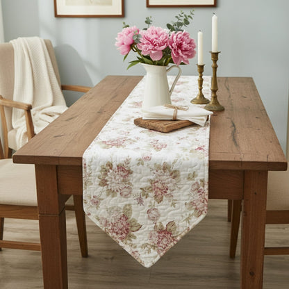 DaDa Bedding Hint of Mint Cottage Floral Roses Quilted Cotton Dining Table Runner (3036)-3