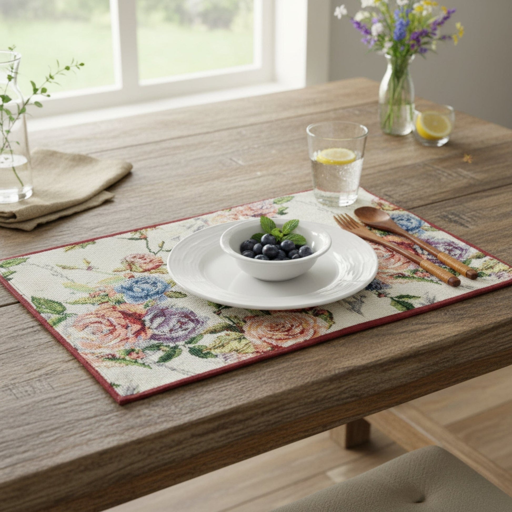 DaDa Bedding Set of 4-Pieces Vintage Romantic Roses Lovely Pink Floral Tapestry Placemats 13” x 19” (879)-2