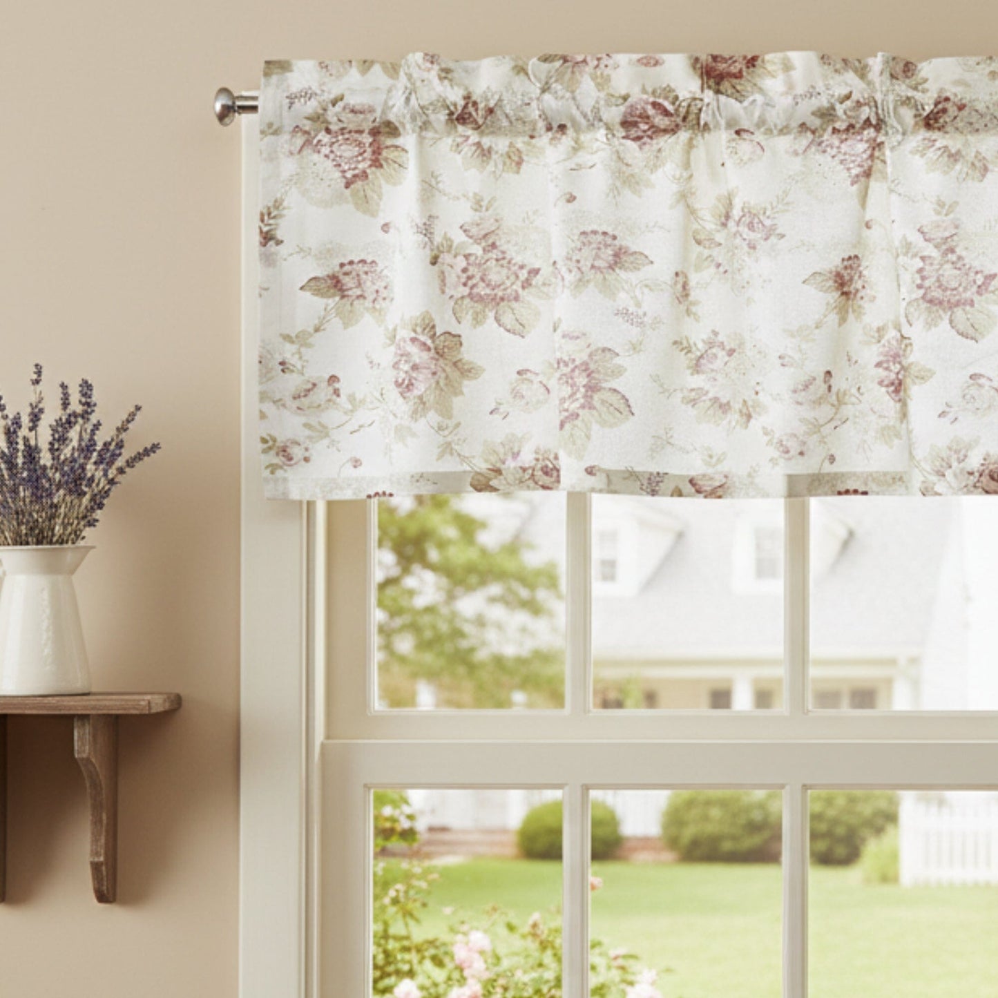DaDa Bedding Dainty Floral Garden Pastel Roses Cottage Window Curtain Valance - 18" x 52" (3036)-0