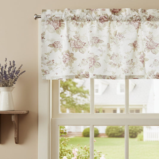 DaDa Bedding Dainty Floral Garden Pastel Roses Cottage Window Curtain Valance - 18" x 52" (3036)-0