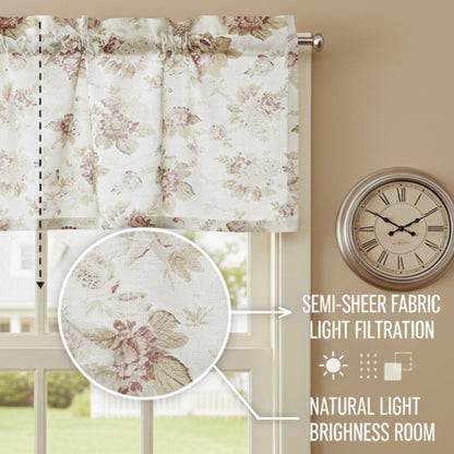DaDa Bedding Dainty Floral Garden Pastel Roses Cottage Window Curtain Valance - 18" x 52" (3036)-1