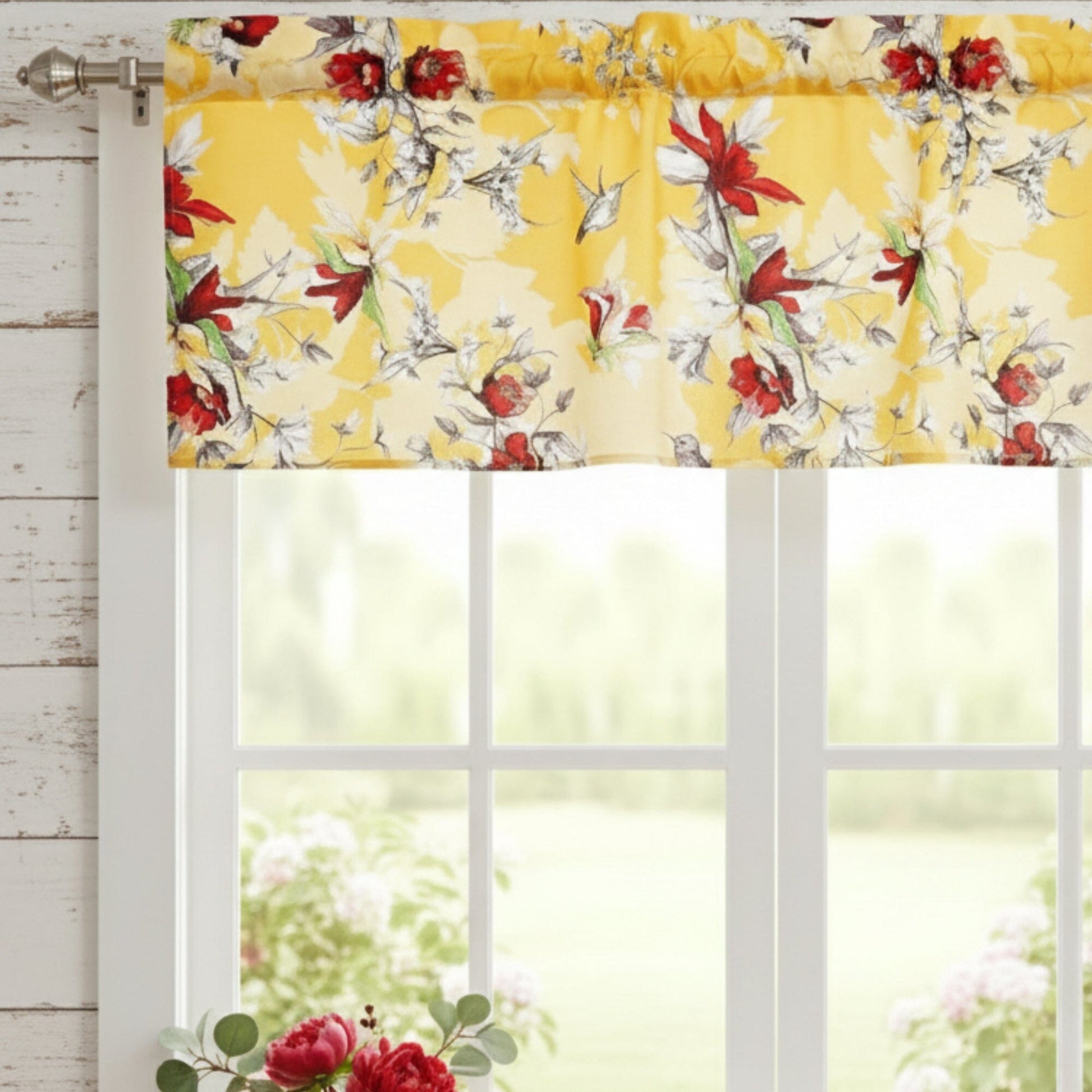 DaDa Bedding Floral Sunshine Yellow Hummingbirds Window Curtain Valance - 18" x 52" (JHW-925)-0