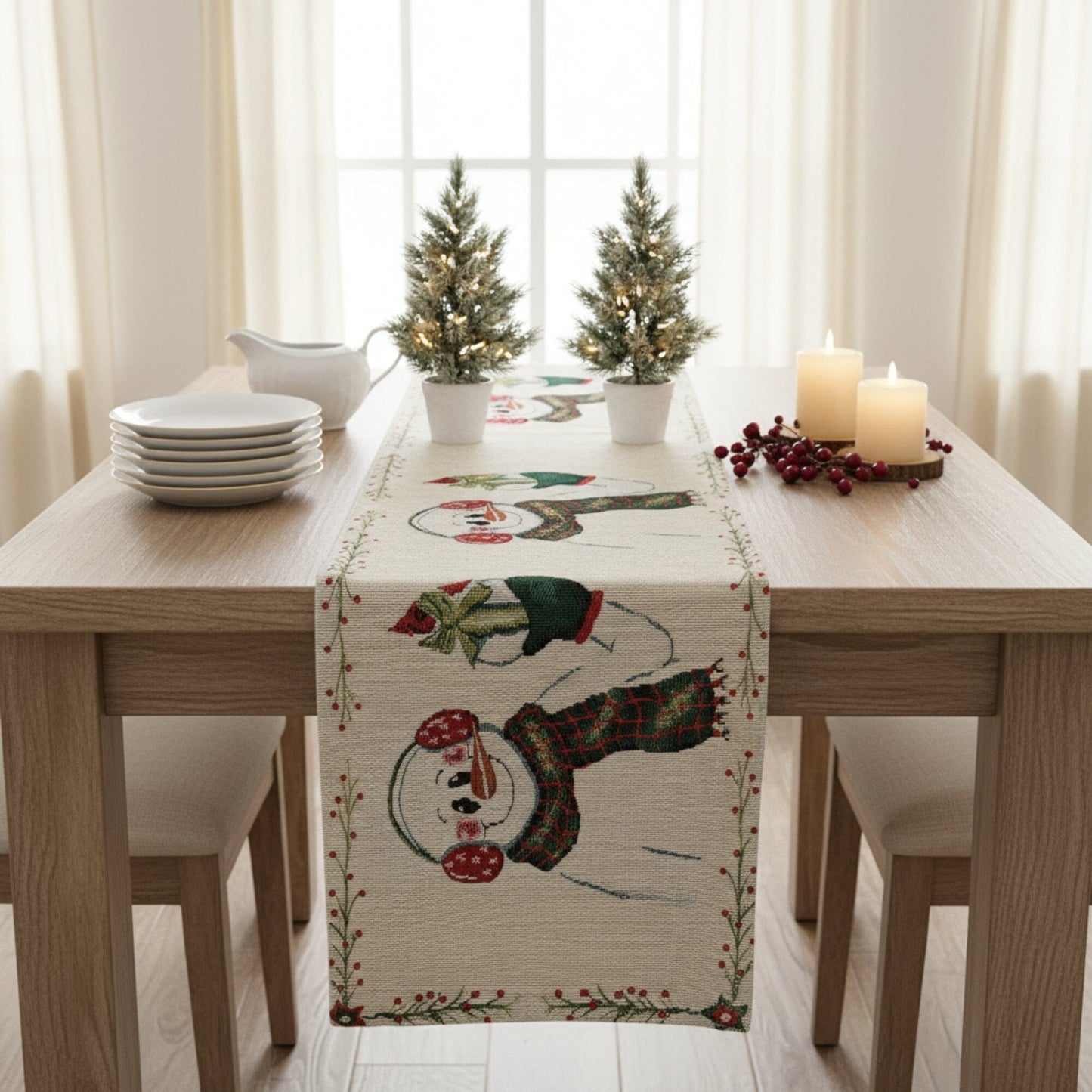 DaDa Bedding Magical Snowman Holiday Woven Tapestry Dining Table Runner (9733)-0