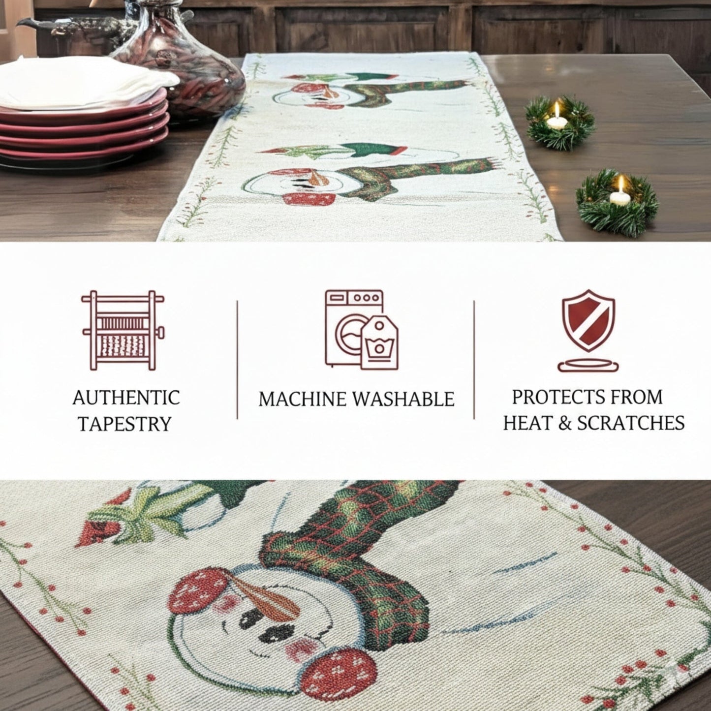 DaDa Bedding Magical Snowman Holiday Woven Tapestry Dining Table Runner (9733)-1