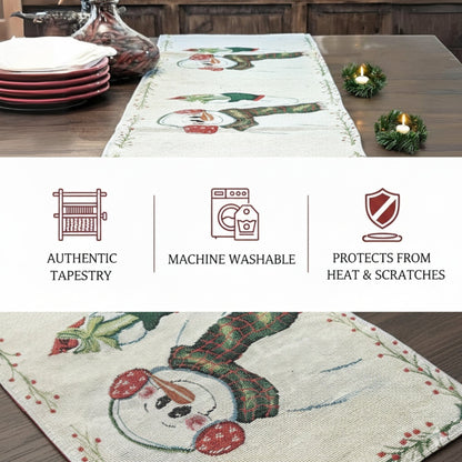 DaDa Bedding Magical Snowman Holiday Woven Tapestry Dining Table Runner (9733)-1