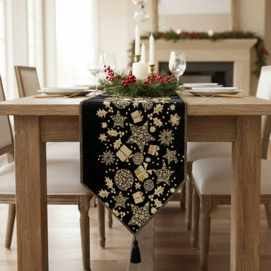 DaDa Bedding Magical Golden Reindeer Woven Tapestry Dining Table Runner (18272)-0