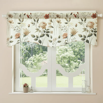 DaDa Bedding Collection Enchanted Meadow Semi-Sheer Valance - Floral Elegance in Beige, Rose, and Soft Green, Light Filtering See Through Microfiber, Rod Pocket Design, 18x52 Inches-0