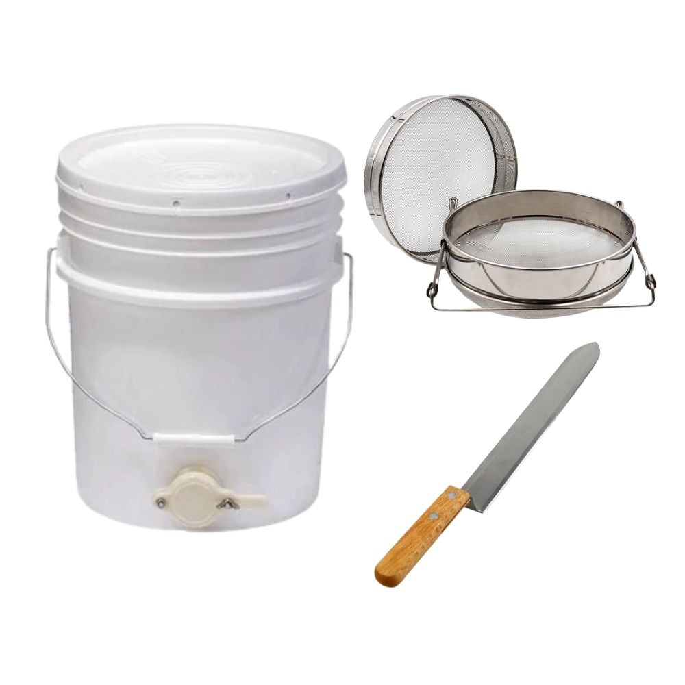 Honey Harvesting Knife Bucket 20 Ltr With Honey Gate, Double layer Filter sieve-0
