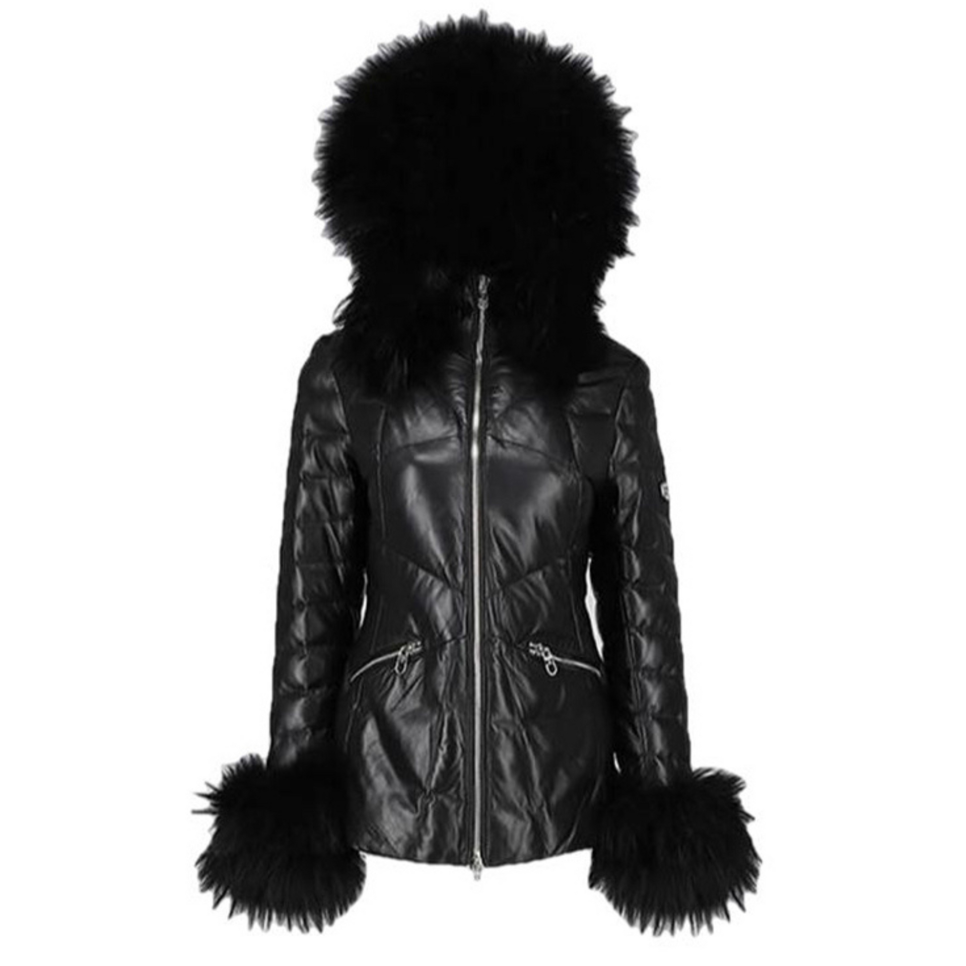 Mardi Gras Womens Fur Hooded Leather Jacket-0