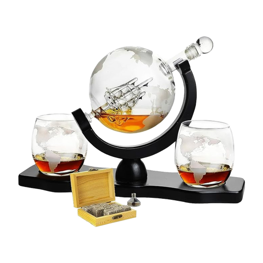 Gifts for Dad, Men Whiskey & Wine Decanter Globe World Set with Globe Glasses Anniversary Birthday House Warming for Liquor Scotch Bourbon Vodka, Gift for Him Husband, Gifts For Men Globe - 850ml-0