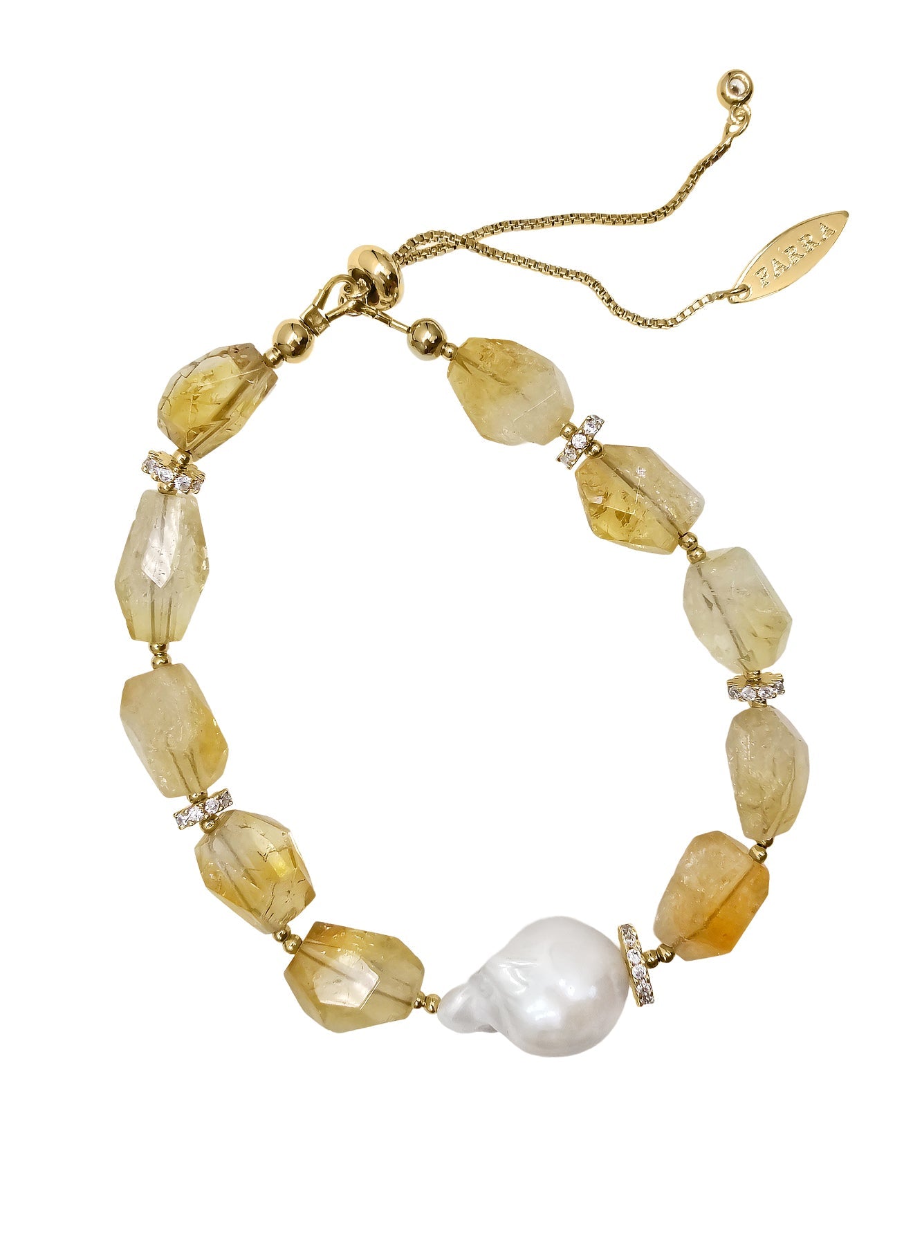 Faceted Citrine With Baroque Pearl Adjustable Bracelet PB024-0