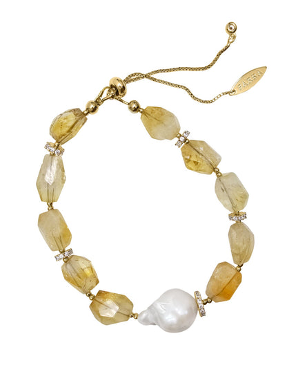Faceted Citrine With Baroque Pearl Adjustable Bracelet PB024-0