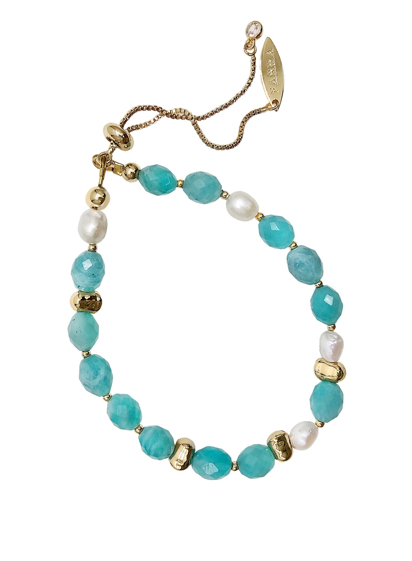 Amazonite With Freshwater Pearls Adjustable Bracelet PB007-0