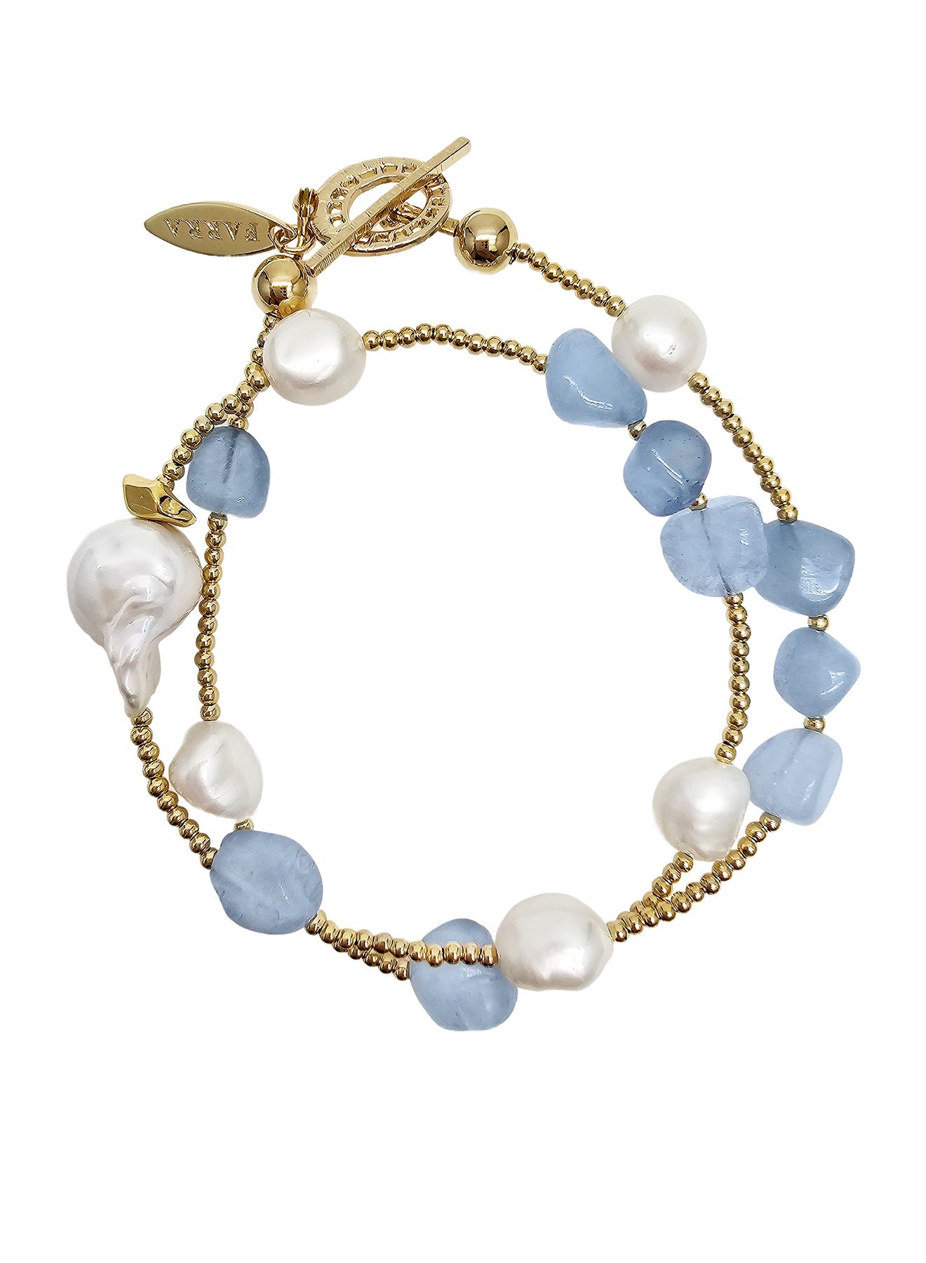 Irregular Aquamarine With Baroque Pearls Double Layers Bracelet PB010-0
